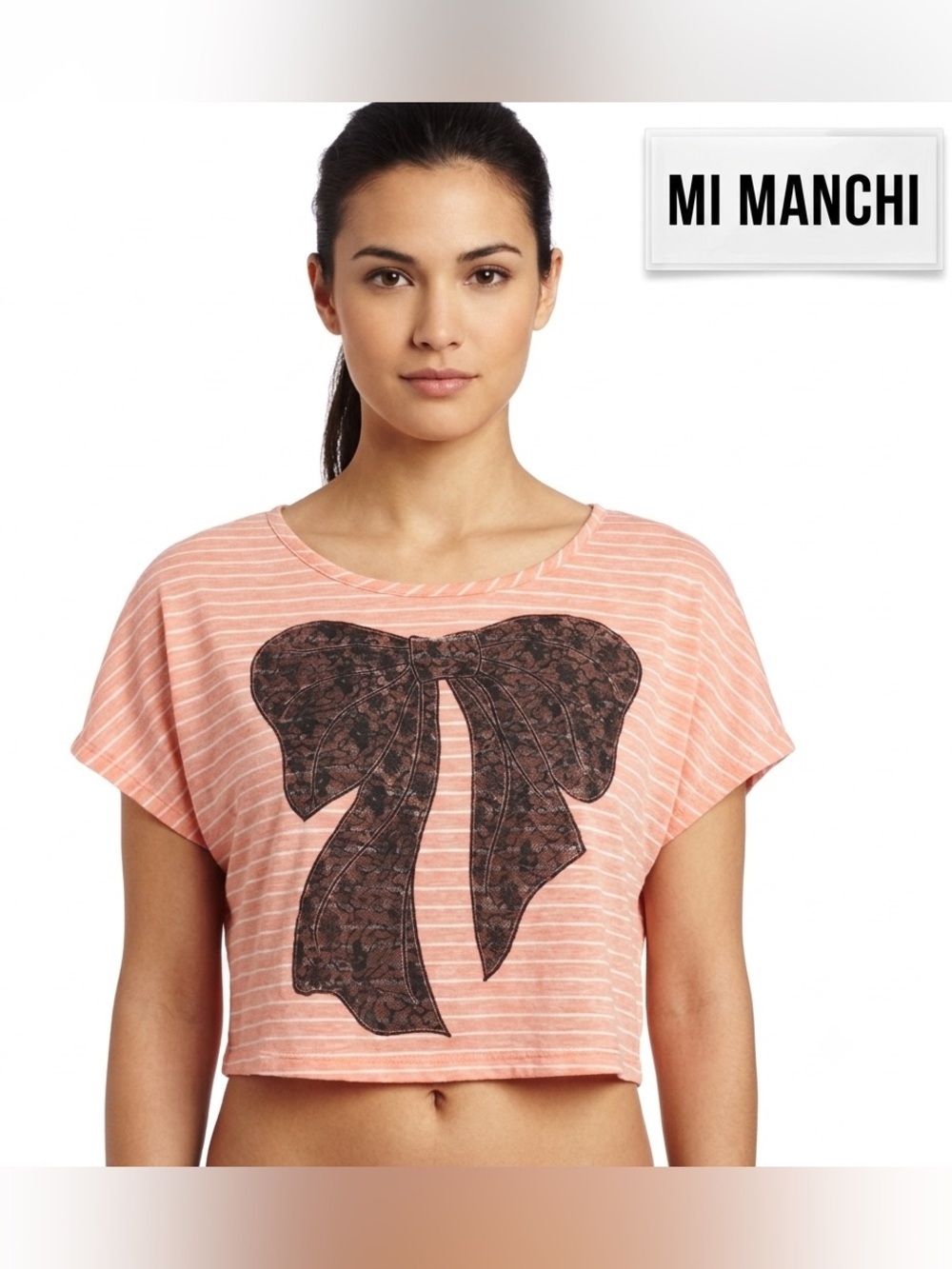 Mi Manchi Crop Bow Stripe Blouse Small